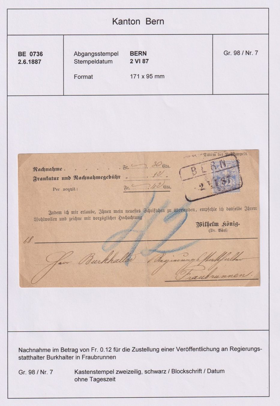 Tutti i francobolli: Kastenstempel Bern, Gr 98, Nr 7 – Usato da Bellach venduto da qsearch