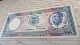500 Ekuele Banco Popular Guinea Ecuatorial 1975 Banknote