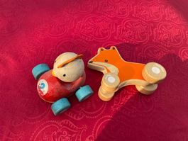 Kinder Baby Nachzieh Spielzeug Holztiere mit Räder Plantoys