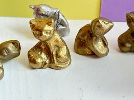 Kleine Messing Katzen Figuren Deko Glücksbringer Set