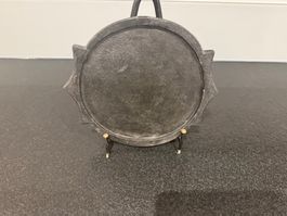 Indisches rundes Stein-Tablett in Schwarz mit Ständer- NEU