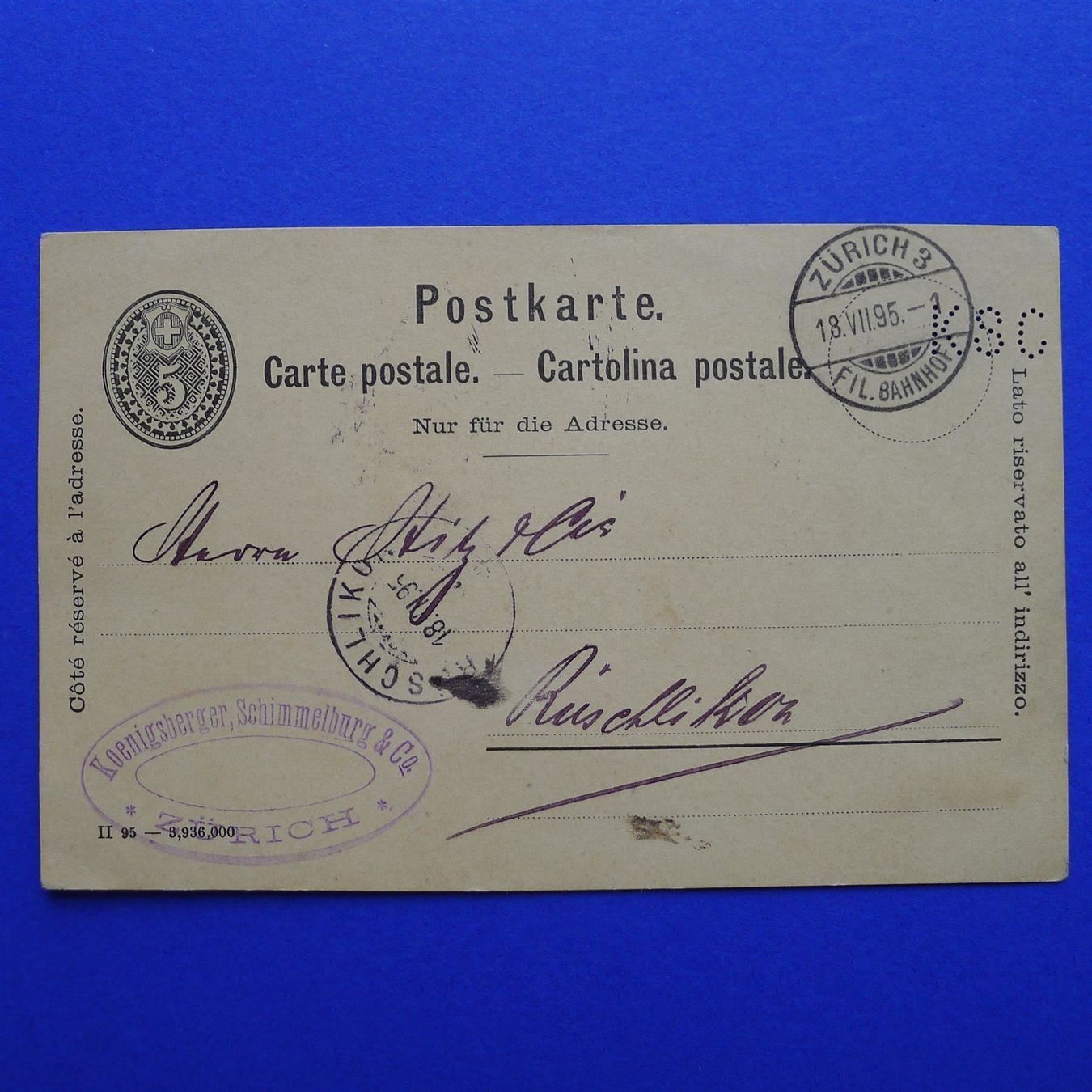 Tutti i francobolli: POSTKARTE MIT PERFIN! SELTEN! – Usato da Ebikon venduto da SilvioFreund