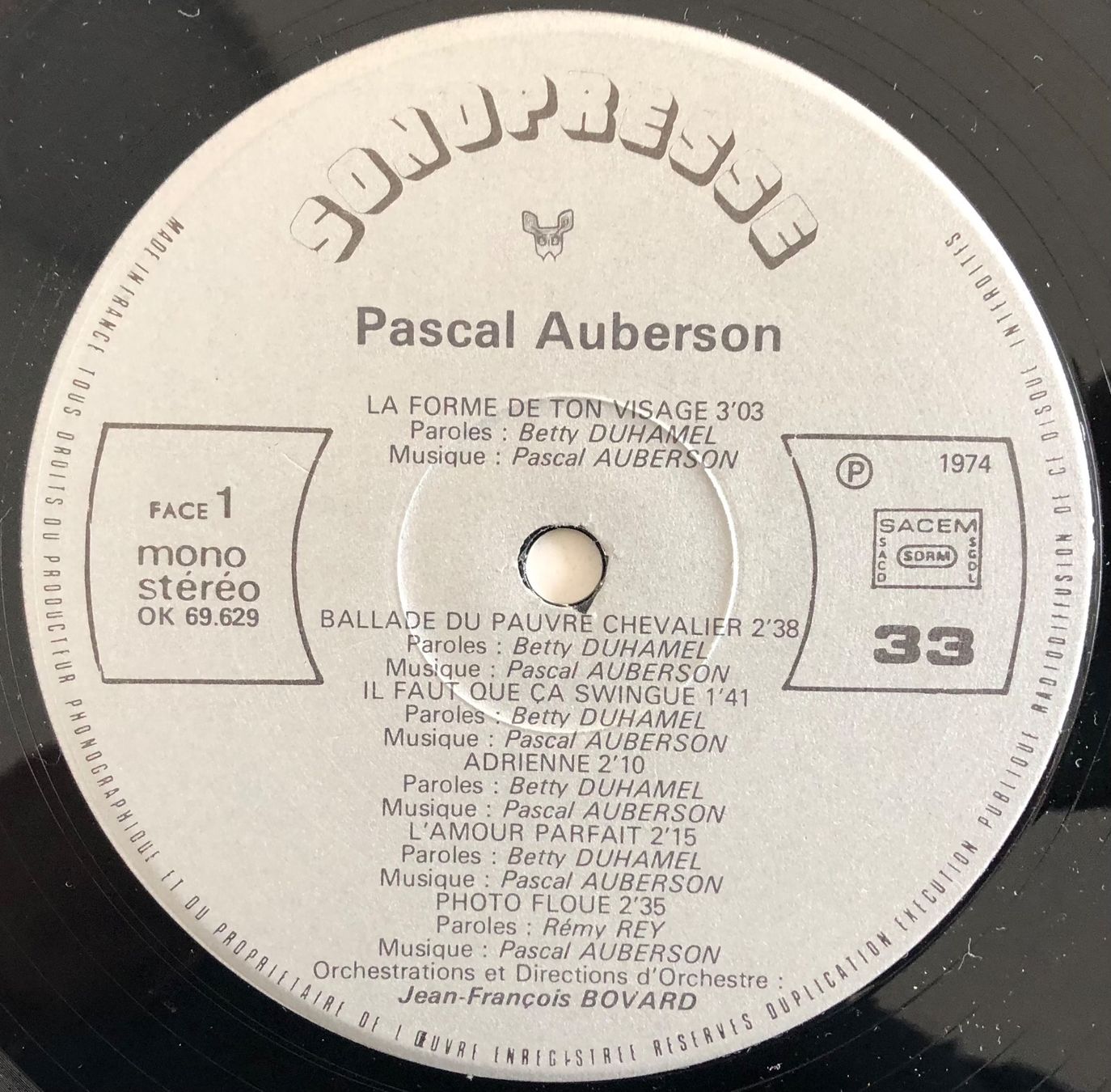 Schallplatten: PASCAL AUBERSON - PASCAL AUBERSON – Gebraucht aus Poliez-Pittet von Newtown-Records 2