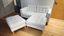IKEA Karlstad Echtledersofa mit Hocker (weiss)
