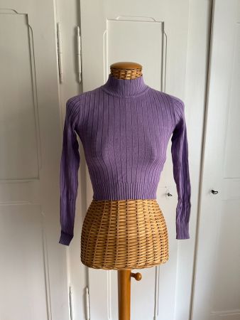 Cropped Langarmshirt violett gestreift XS