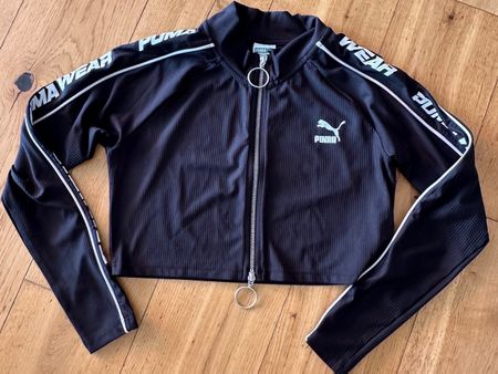 PUMA Damen Cropped Track Jacke Gr. L Schwarz