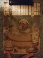 affiche sur toile singe au bain style japonais 