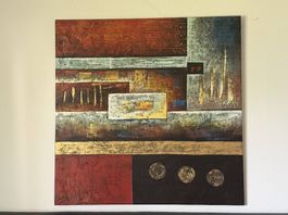 Tableau abstrait moderne, tons chauds et froids 52x52cm