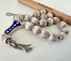 Silber 925 Gebetskette Tesbih Misbaha 17 Kugeln Emaille 38 g