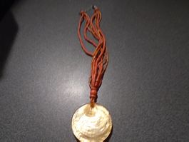 Kette lachsfarbig/orange, Anhänger: orange/gelbe Rondelle