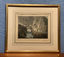 Gravure Vue du nouveau et ancien pont du Diable. Schöllenen