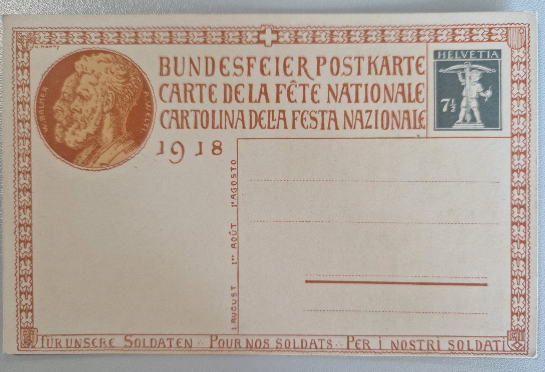 Cartoline postali: Bundesfeier Postkarte 1918 Top – Nuovo (secondo la descrizione) da Melchnau venduto da Fishel 1