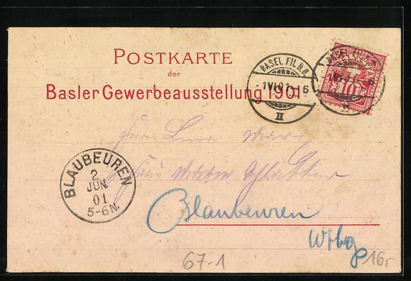 Cartoline postali: Litho Basel, Gewerbe-Ausstellung 1901, W – Usato da Berlin venduto da bartko-reher 1