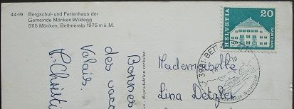 Cartoline postali: BETTMERALP Bergschul- und Ferienhaus – Usato da Jona venduto da philajona 1