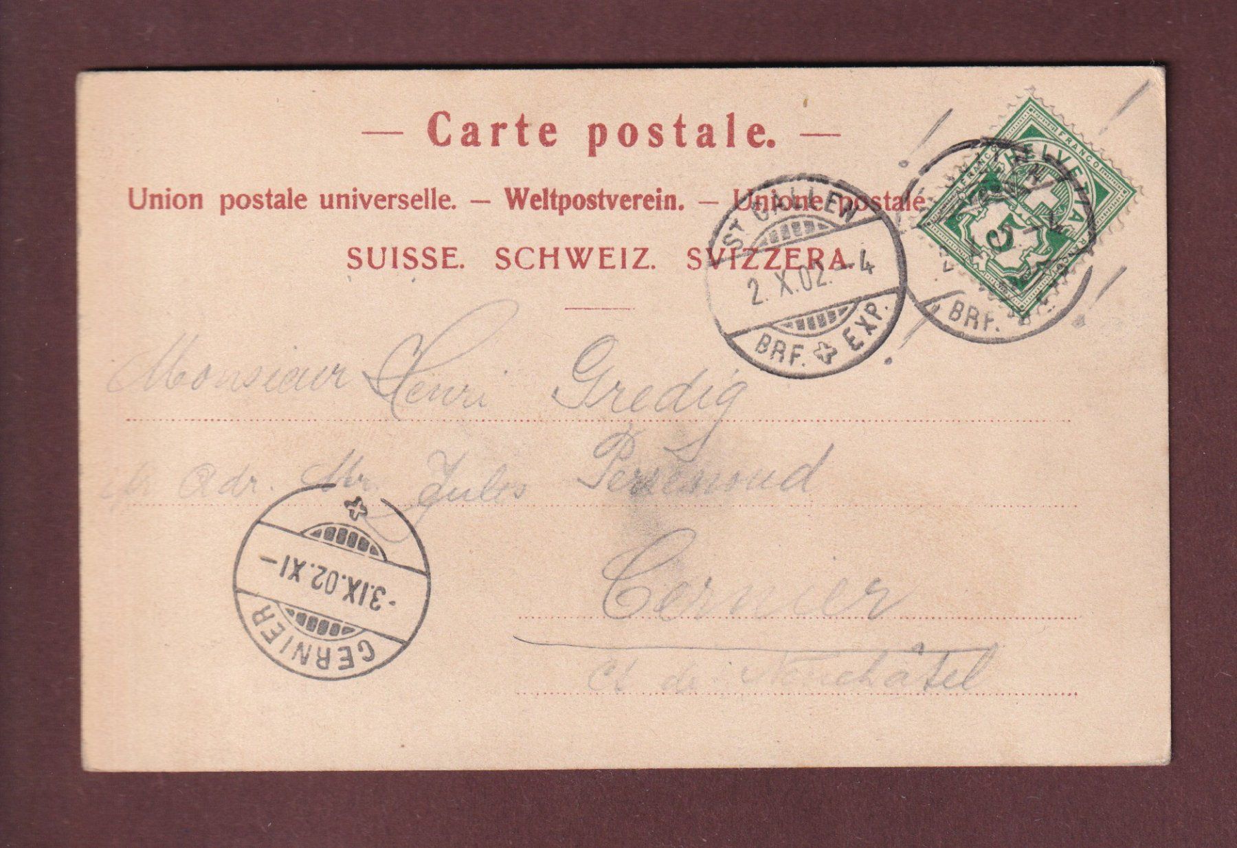 Cartoline postali: ST. GALLEN - Theaterplatz - 1902 – Usato da Pully venduto da nicecards 1