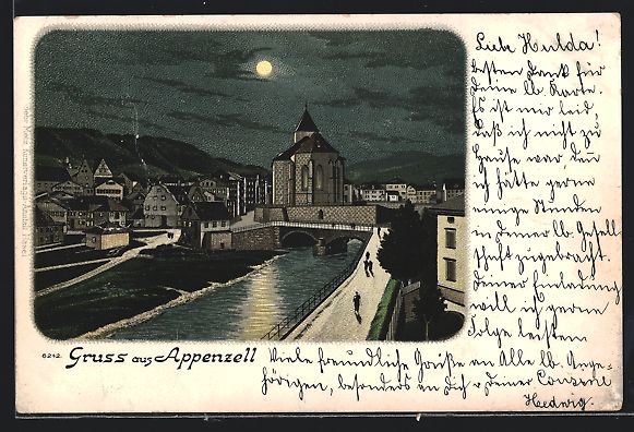 Cartoline postali: Lithographie Appenzell, Teilansicht – Usato da Berlin venduto da bartko-reher