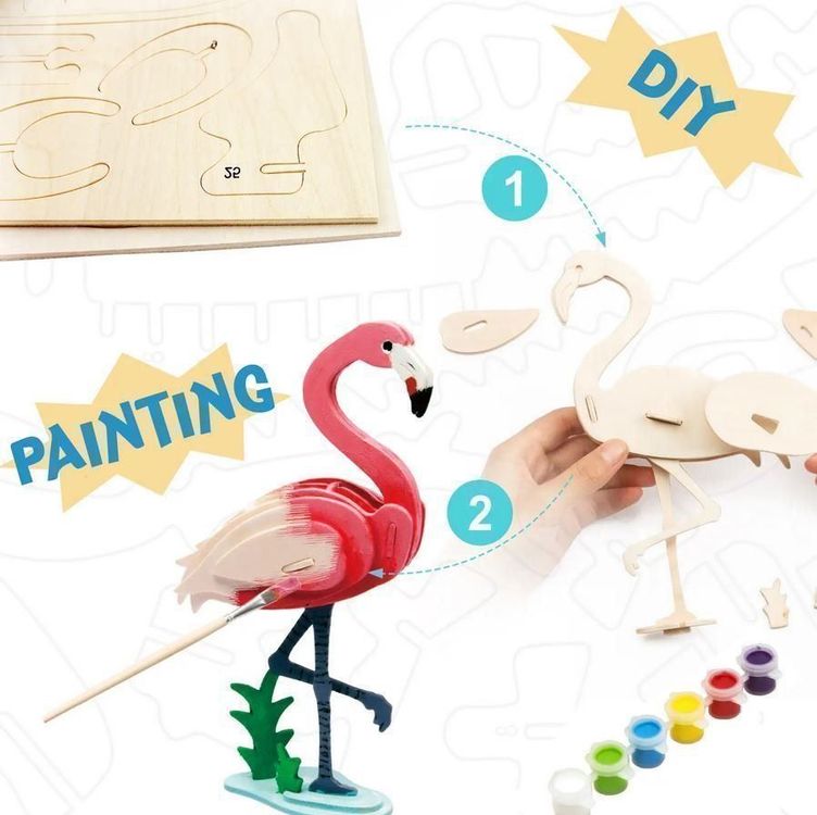  Holz Puzzle 3D Flamingo zum bemalen 