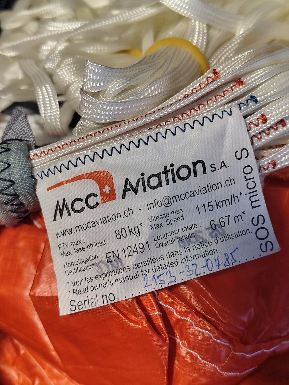 Vol libre: Parachute de secours MCC SOS Micro S – D'occasion à Haute-Nendaz par vin_fm7p