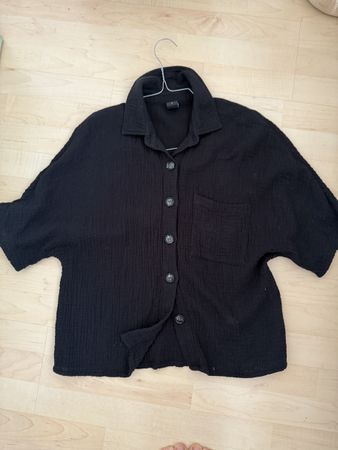 Schwarze Musselin Bluse, Oversize, Kurzarm - Sommer Look!