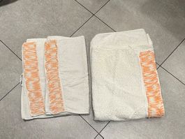 Ensemble éponge 3 pièces 2x45x90, 90x140 avec bordure orange