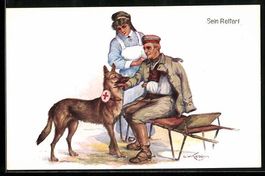 Verwundeter Soldat mit Sanitätshund, Se