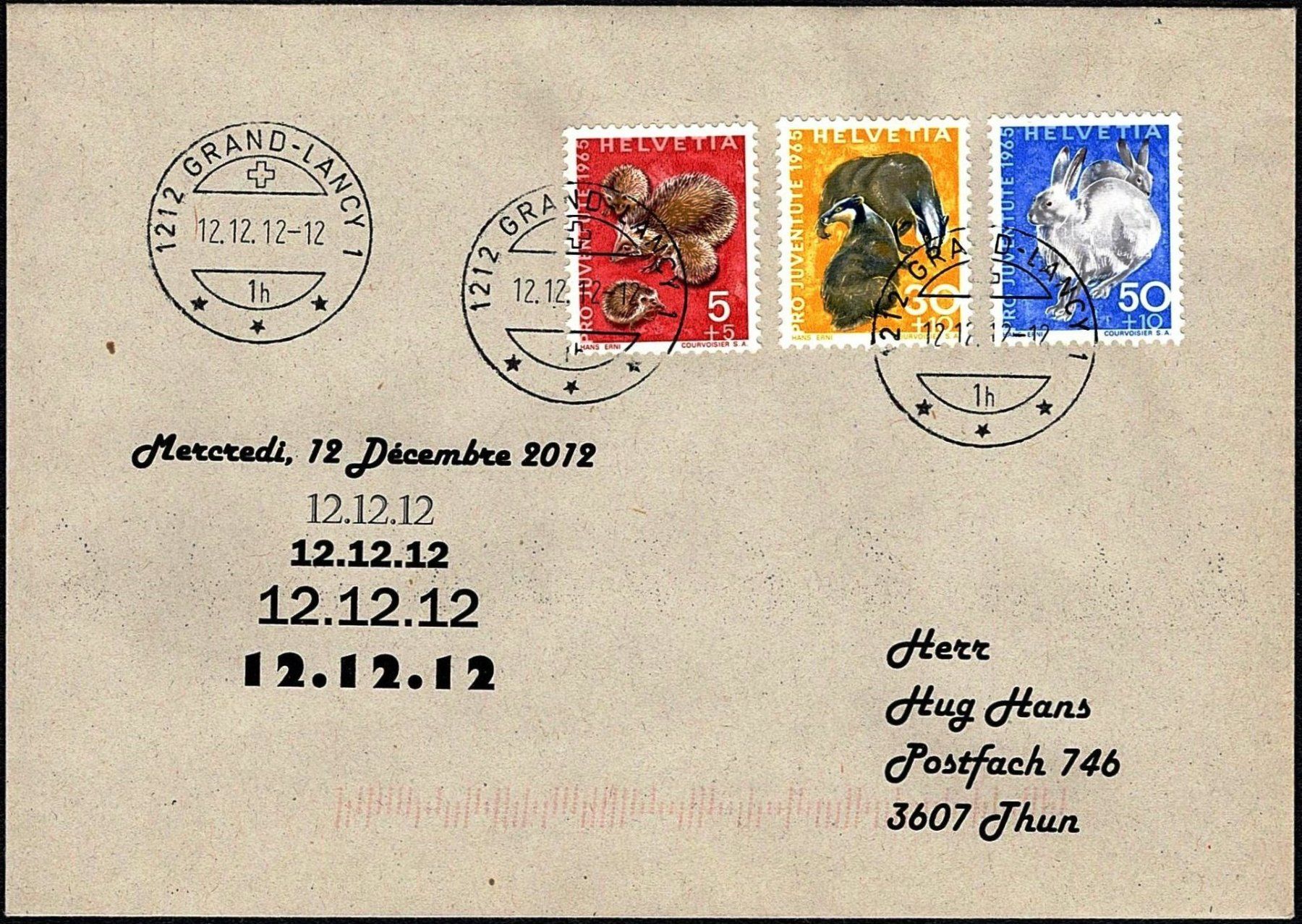 Tous les timbres: 2012_Gebrauchsbrief mit Datumstempel "1212 GL 12.12.12 -12" – D'occasion à Thun par Nissan