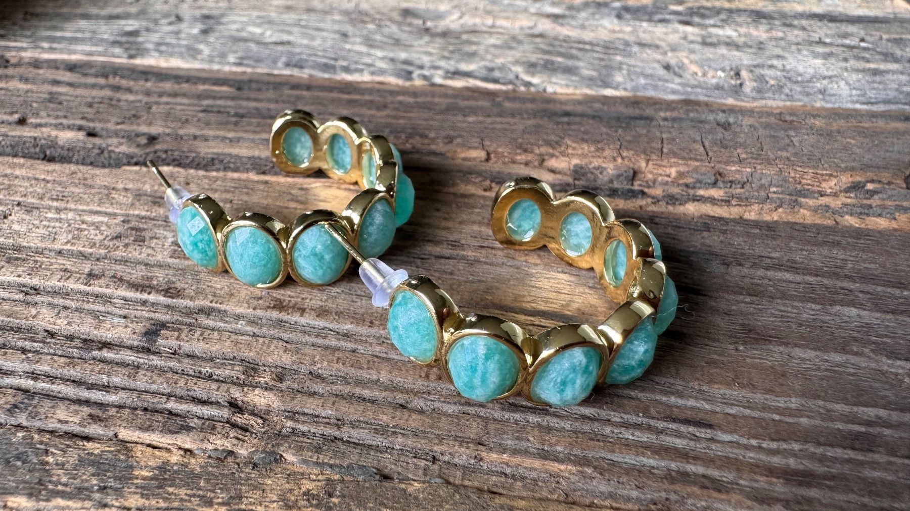 Orecchini pendenti & Orecchini a lobo: Wunderschöne Amazonit Creolen vergoldet – Nuovo e nell'imballaggio originale da Rombach venduto da Ivreajewels 3