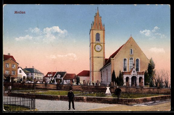 Cartoline postali: AK Meilen, Blick zur Kirche – Usato da Berlin venduto da bartko-reher