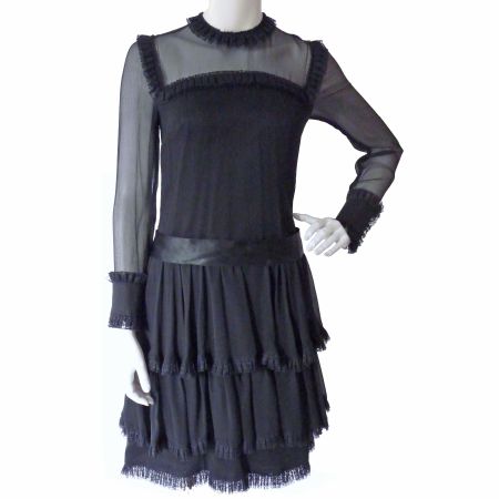 Kleid Gr. S/M Little Black Dress Seide Chiffon VINTAGE 1970s
