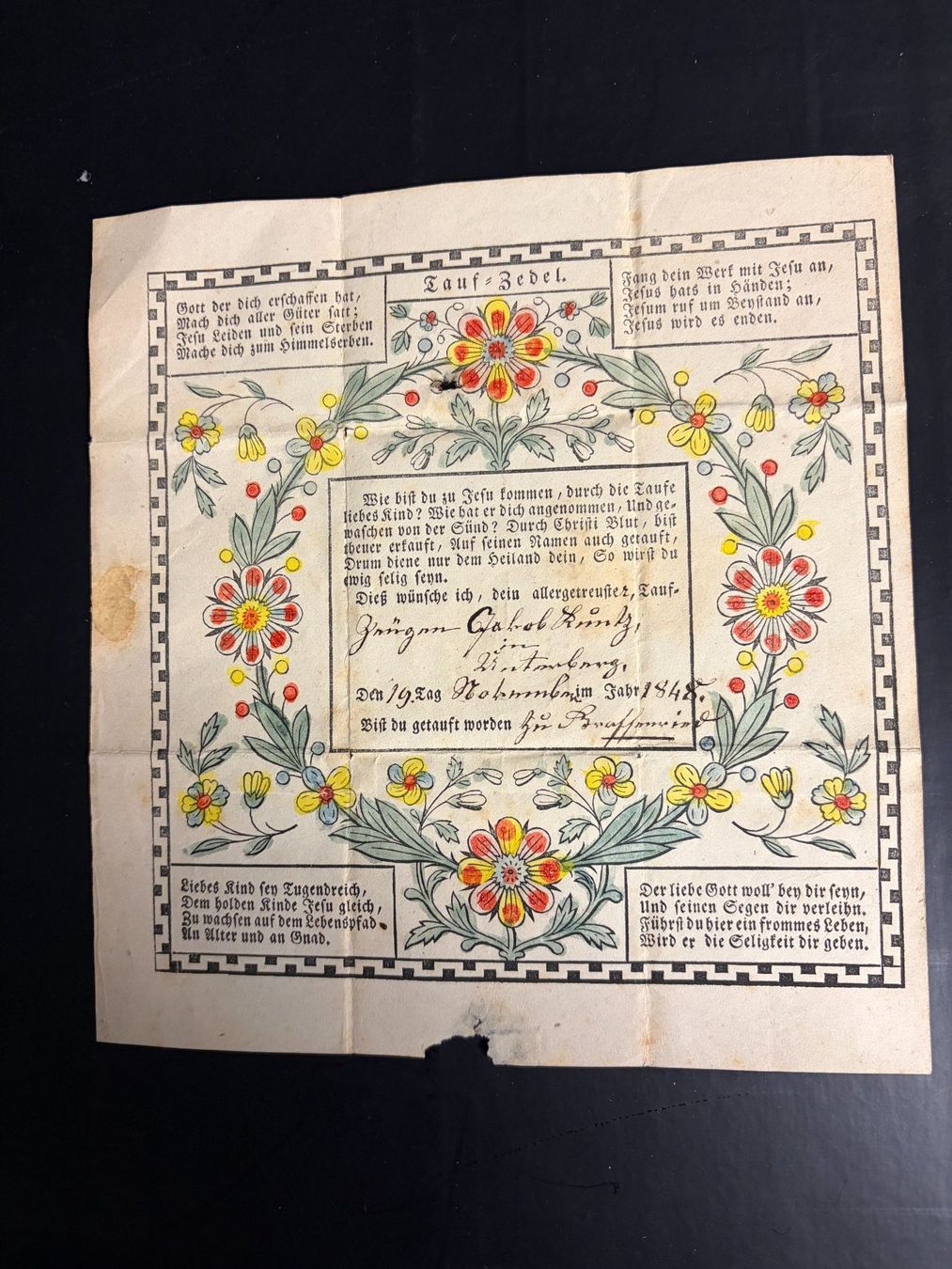 Documenti: antike Taufschrift 1848 – Usato da Muri b. Bern venduto da Silberqualle