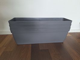3er Set Blumentopf Kunststoff grau, stapelbar