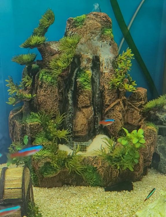 Mountain cliff outlet waterfall aquarium ornament