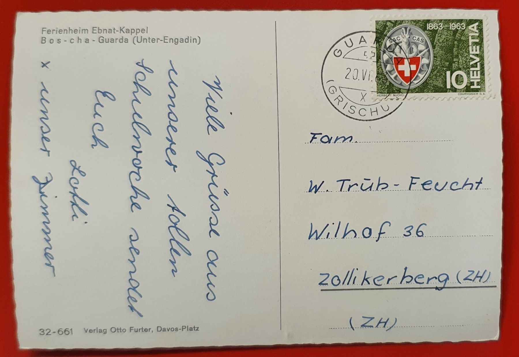 Ansichtskarten: Guarda 1963 - Ferienhaus Ebnat-Kappel – Gebraucht aus Kreuzlingen von Rschweiz1 1