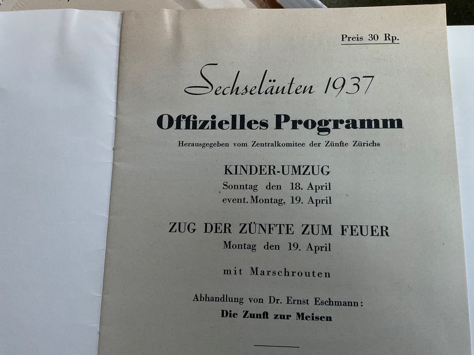 Documenti: Offizielles Programm Sechseläuten 1937 Zürich – Usato da Tecknau venduto da bleilaus 1