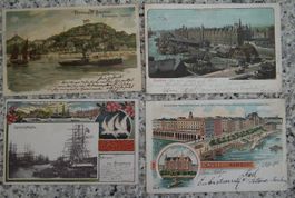Gruss aus Hamburg, 1902, vier alte spezielle Ansichtskarten