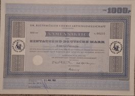 Namensaktie Dr. Riethmüller Chemie Aktiengesellschaft, 1963