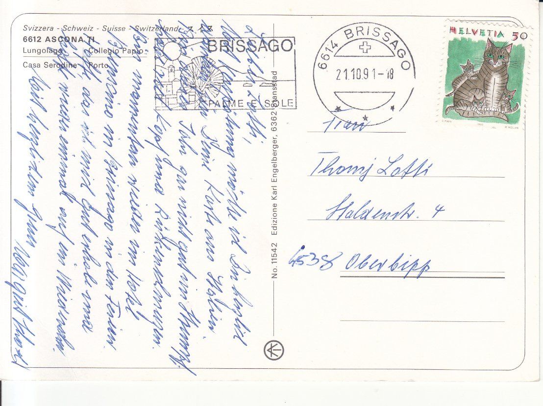 Cartoline postali: Ascona 1991 – Usato da Bürglen TG venduto da StampGraf 1