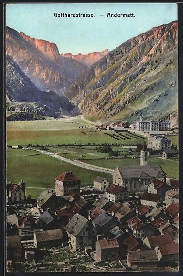 Ansichtskarten: Andermatt, Ortsansicht von oben mit Gott – Gebraucht aus Berlin von bartko-reher