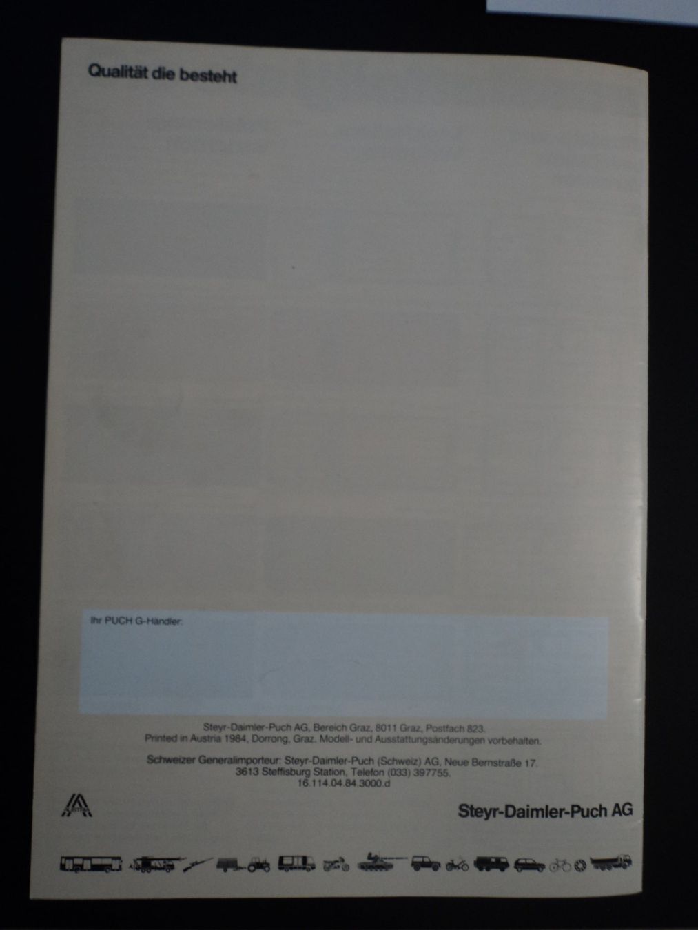 Puch Documents: Prospekt Puch G 1984 Steyr Daimler Puch – D'occasion à Schwarzenburg par modelCARama 8