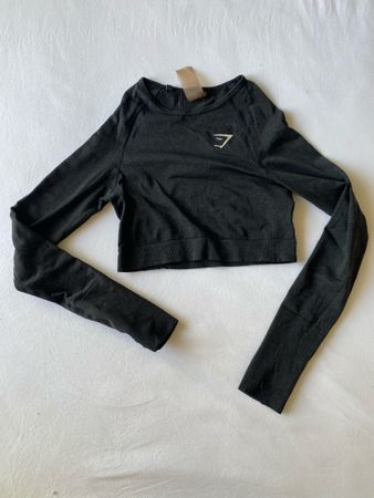 Gymshark Crop Top Langarm Schwarz Sport , S, Top Zustand!