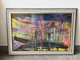 Original Gemälde "Skyline" mit Rahmen verkaufen, ca. 60x40cm