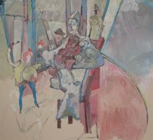 Ölgemälde, Zirkus und Clown, 97x155 cm (evtl. Hans Falk?)