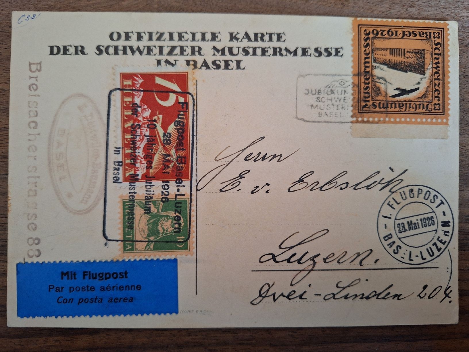 Tutti i francobolli: Jubiläumsflug Mustermesse 1926 Vign. – Usato da Balgach venduto da SIMEON27