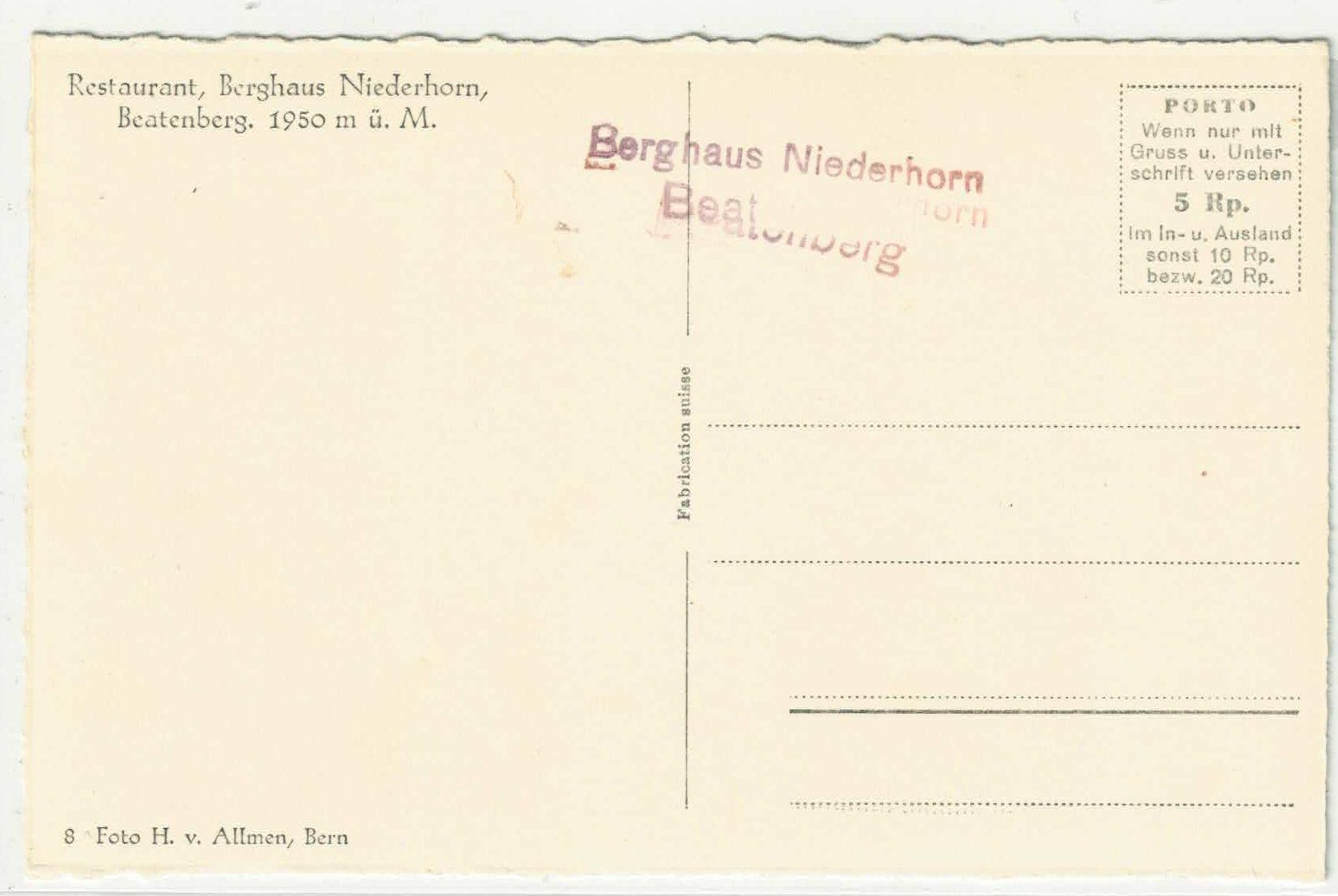 Cartoline postali: Restaurant Berghaus Niederhorn - Beatenberg – Usato da Ettingen venduto da Kartenplanet 1