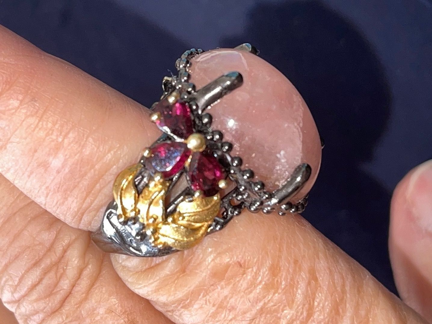Llan Valls Joies Ringe: 💥Natural Morganite Cabochon SS925 & Gold Statement Ring🌟 – Neu (gemäss Beschreibung) aus Birsfelden von Brut 7