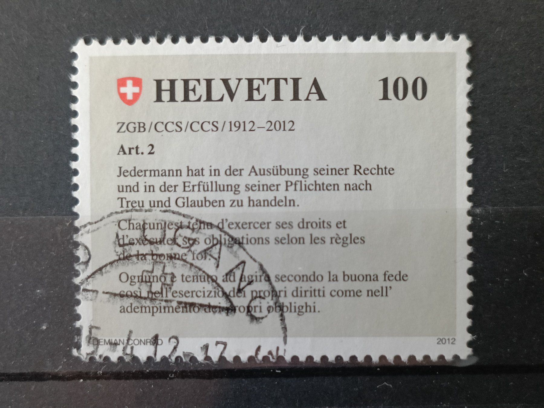 Alle Briefmarken: 2012 Zivilgesetzbuch Top Stempel – Gebraucht aus Dübendorf von goe_st6b