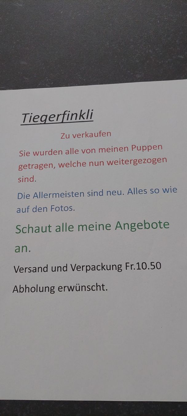 Bambole: Tiegerfinkli für Puppen oder Kinder  – Nuovo (secondo la descrizione) da Muri AG venduto da nindo1 6