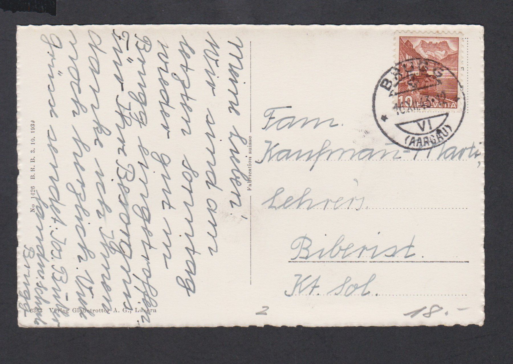 Cartoline postali: Brugg  AG   :   alte Ansichtskarte von 1943 – Usato da Vitznau venduto da Ropaku 1