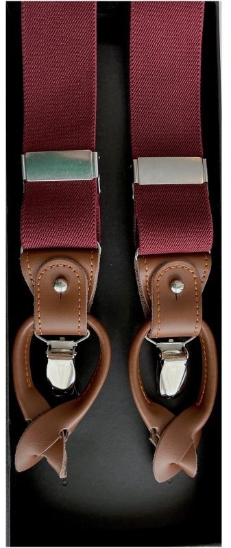 Altro in  Abbigliamento & Accessori: Hosenträger mit 3 Leder, 3 Knöpfe + 3 Clipse dunkelrot – Nuovo e nell'imballaggio originale da Gächlingen venduto da Hosentraeger.shop