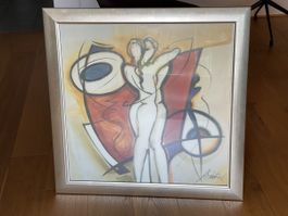 Bild "Paar" 81.5cm MASSIVER Holzrahmen Silber sign. A.Merkel